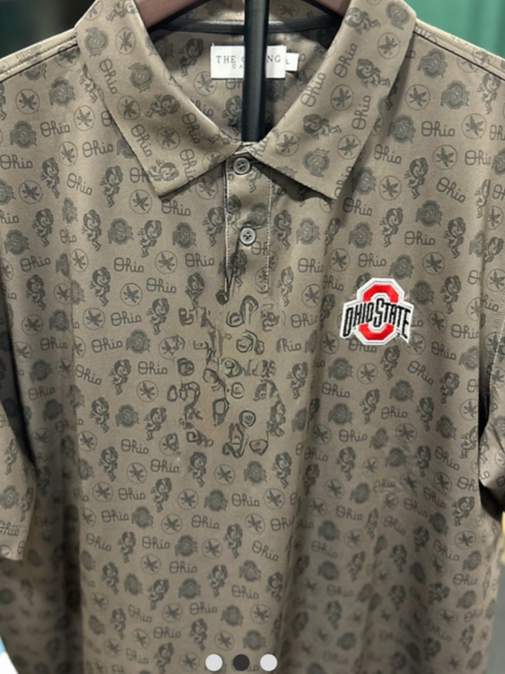 Ohio State The Caring Caddy Men's Polo Shirt in Taupe with Embroidered Logo